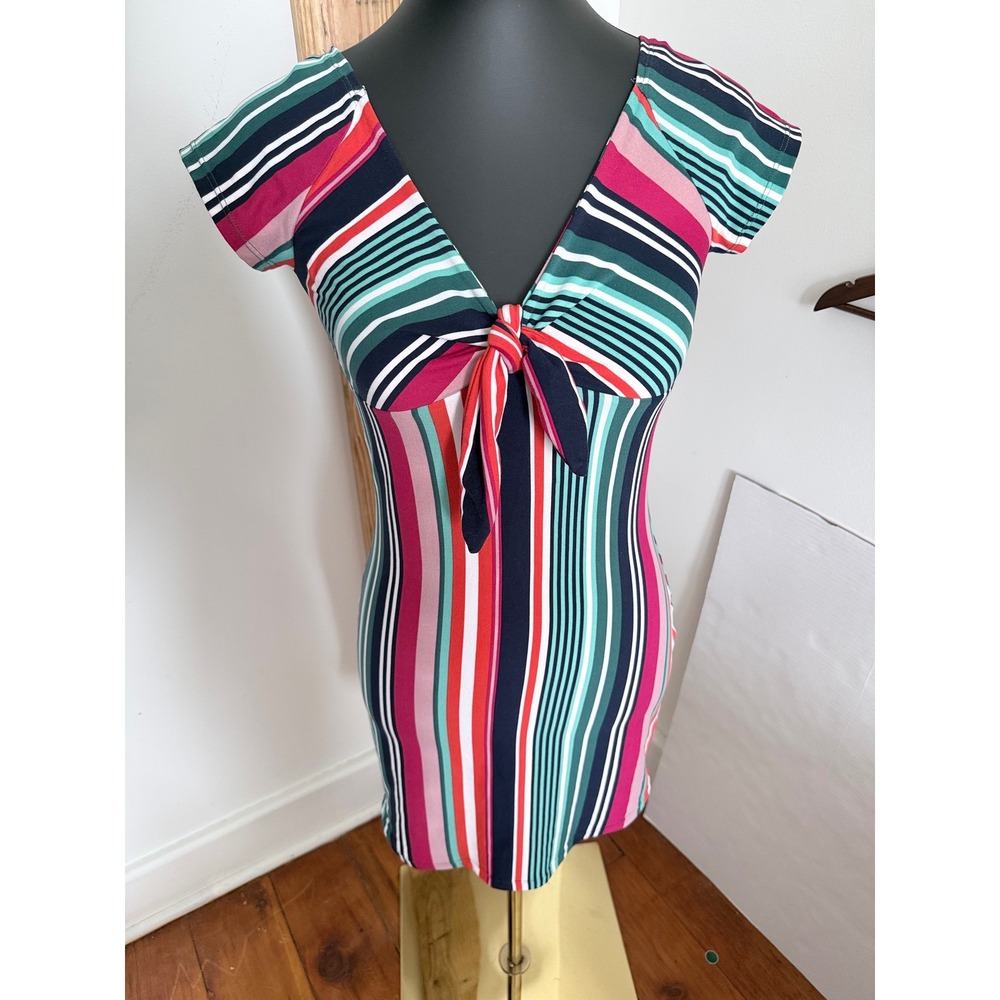 No Boundaries Striped Tie Front Bodycon Mini‎ Dress Multicolor Size Small